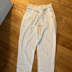 White Cotton Taper Leg Paper Bag High Waist Pants